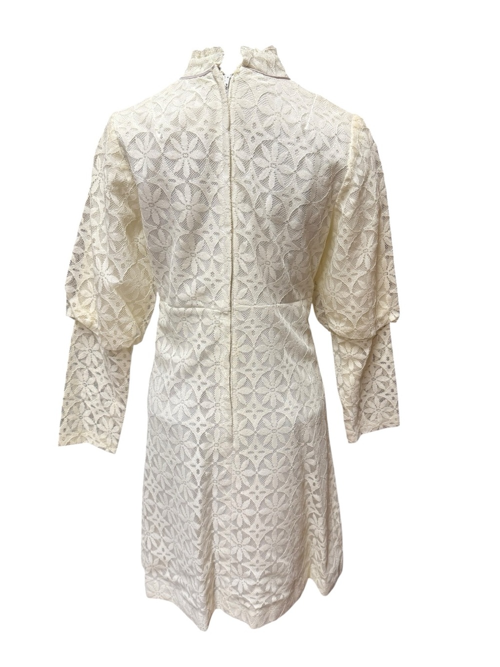 Vintage 1960s Ivory Lace Mod A-Line Dress Lavender Buttons and Bow - Picture 6 of 6